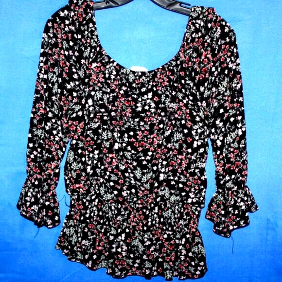 Ember Floral Smocked Peplum Blouse L - Picture 6 of 8